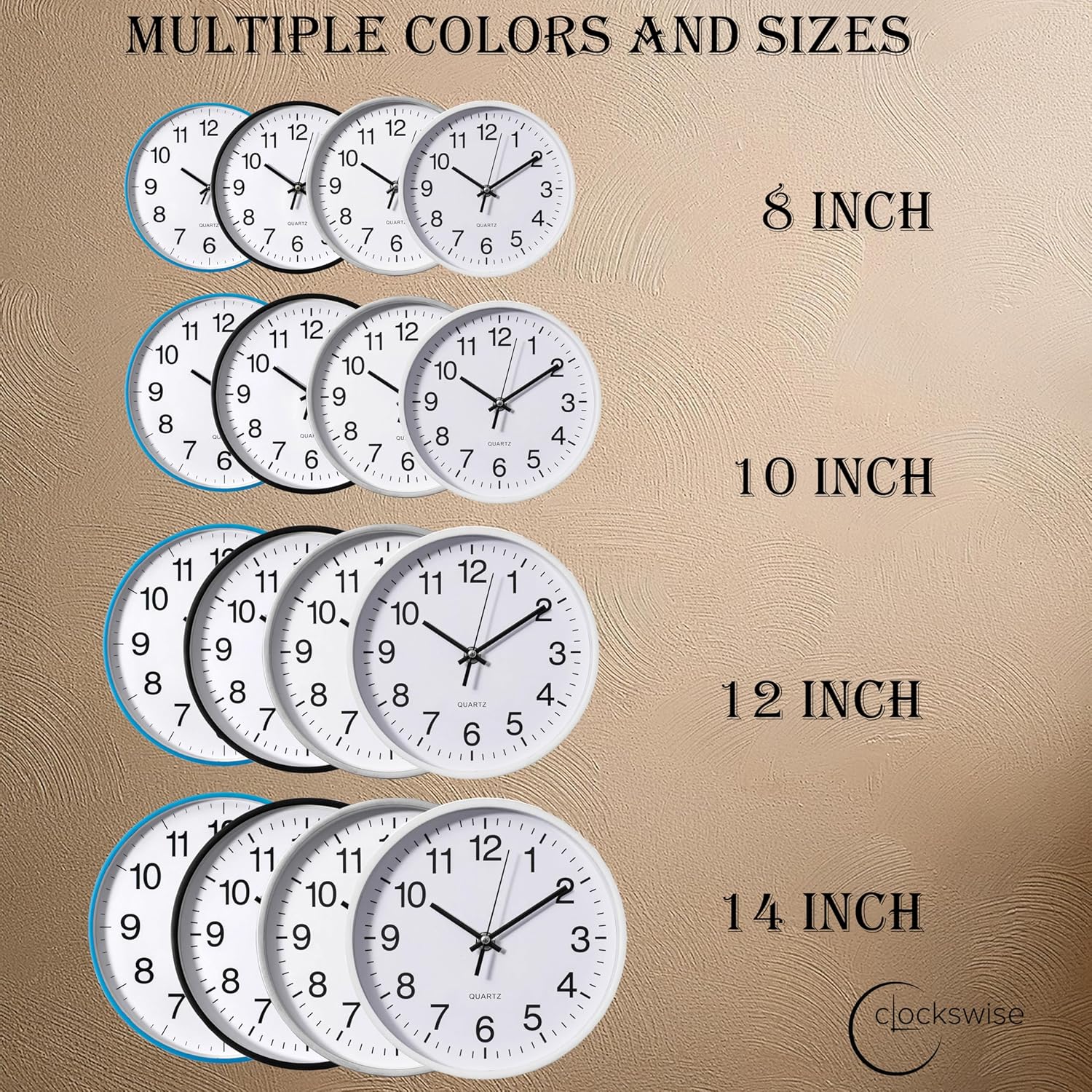 Clockswise Black 14-in Analog Clock Silent, Non-Ticking for Wall Battery-Operated, Perfect for Home Office, Farmhouse Kitchen, Entryways, Dining Rooms and Bedroom Decor, School and Bathroom Clock