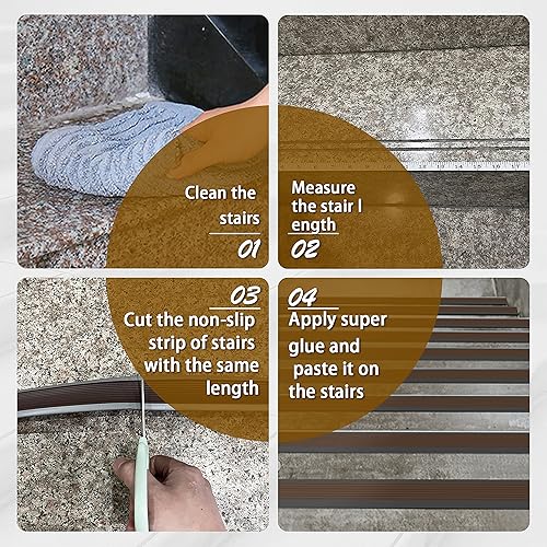 Miniatura 6 de Paquete de 10 tiras adhesivas antideslizantes de goma para escaleras de 47 pulgadas, hechas de goma resistente al desgaste, silencioso, fácil de