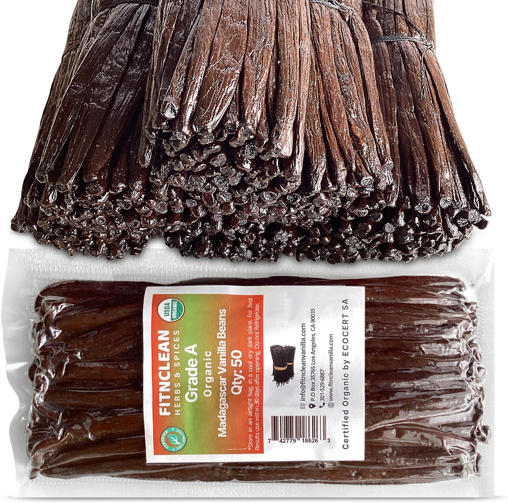 50 Organic Grade A Madagascar Vanilla Beans. Certified USDA Organic for Extract and All Things Vanilla. ~5" by FITNCLEAN VANILLA. Bulk Fresh NON-GMO Pods.