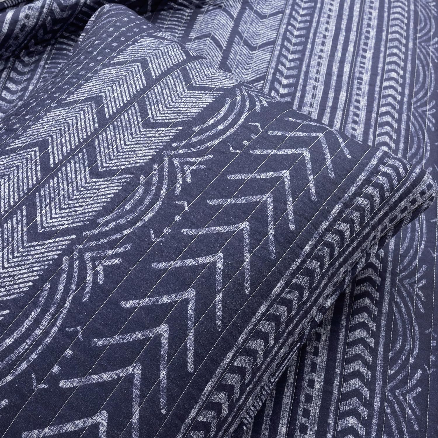 Lush Decor Hygge Geo Pattern Striped 3 Piece Quilt Bedding Set, Full/Queen, Navy - Image 5