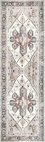 Miniatura 4 de nuLOOM Mali - Alfombra de medallón tradicional lavable a máquina, 2 pies 6 pulgadas x 12 pies, color marfil