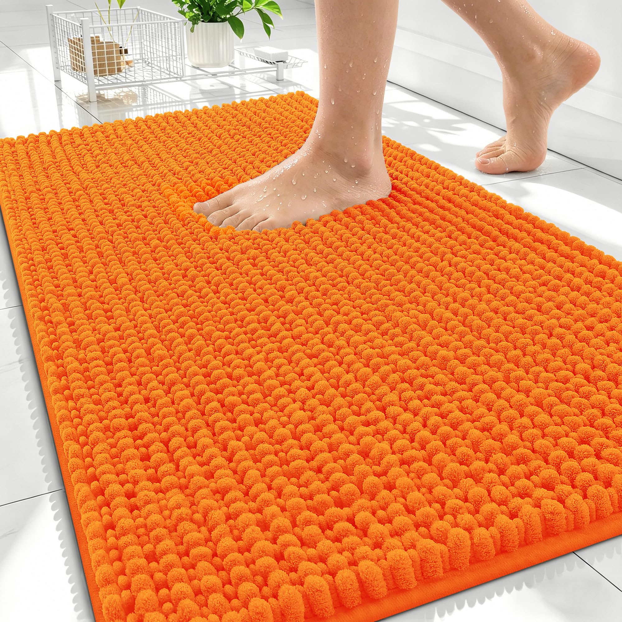 OLANLY Thick Chenille Bathroom Rugs 30x20, Soft Absorbent Bath Mat, Orange