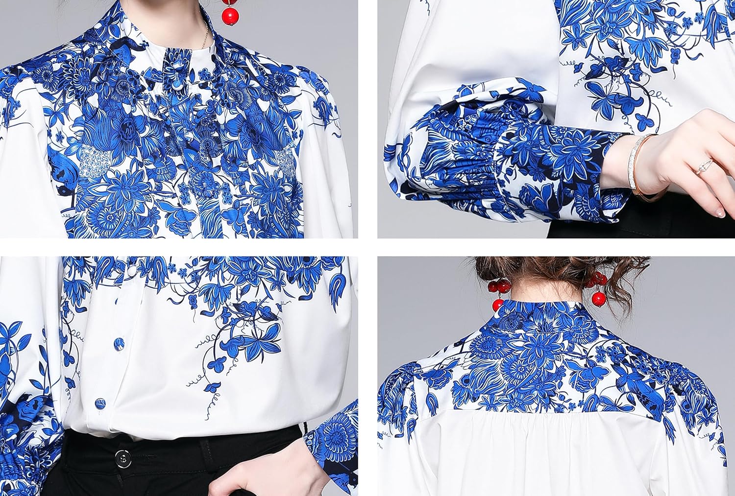 LAI MENG FIVE CATS Women's Button Down Floral Print Shirt Casual Loose fit Blouses Tops - Image 7