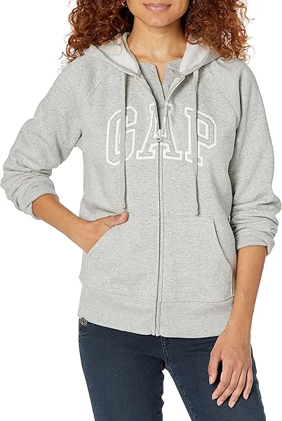 GAP womens Logo Hoodie Zip Sweatshirt, Light Heather Grey B08, X-Large US