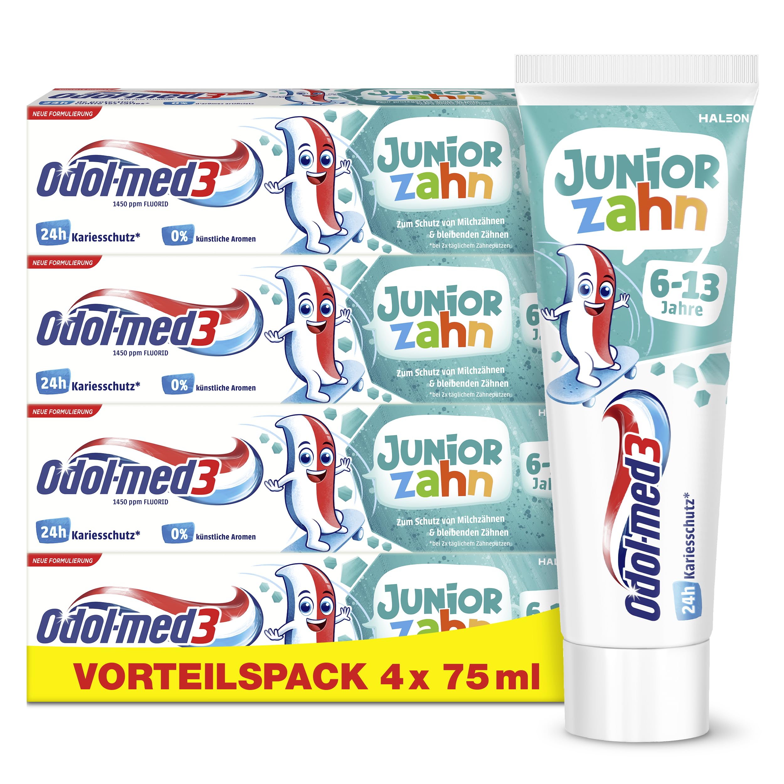 Odol-med3 Junior Toothpaste Children from 6 Years, Toothpaste for Protection of Milk Teeth and Permanent Teeth, No Titanium Dioxide, Artificial Flavours and Sweeteners, 75 ml