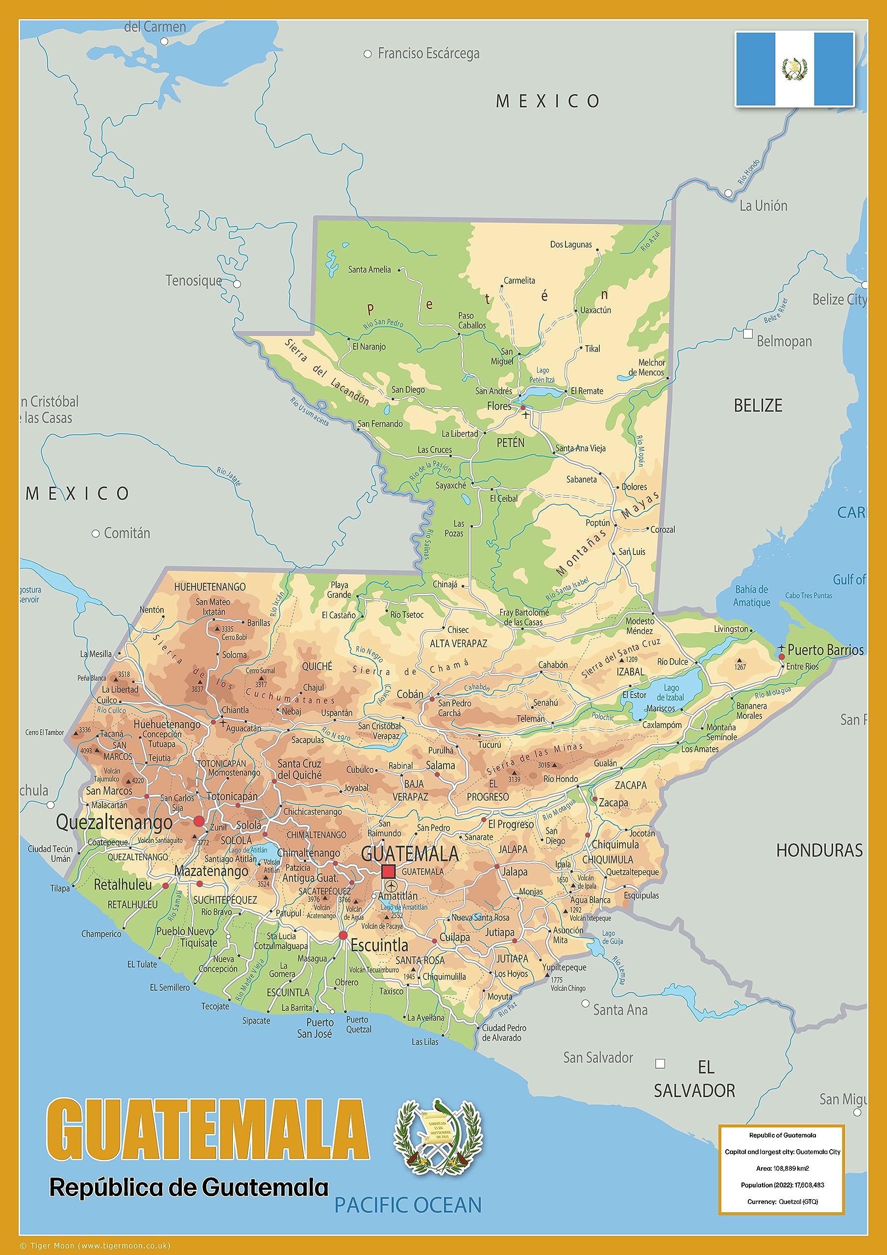 Physical Map Of Guatemala The Oxford Collection Size A2 Paper 91YLH9j8gUL 