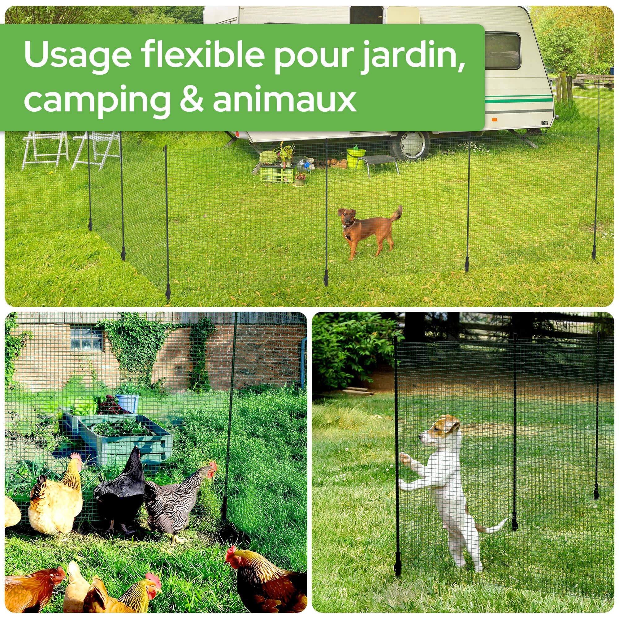 Arebos Clôture mobile 20 m | Filet de clôture 90 cm de hauteur avec 15 poteaux | Clôture de jardin flexible pour chiens, poules & petits animaux | Résistante aux intempéries
