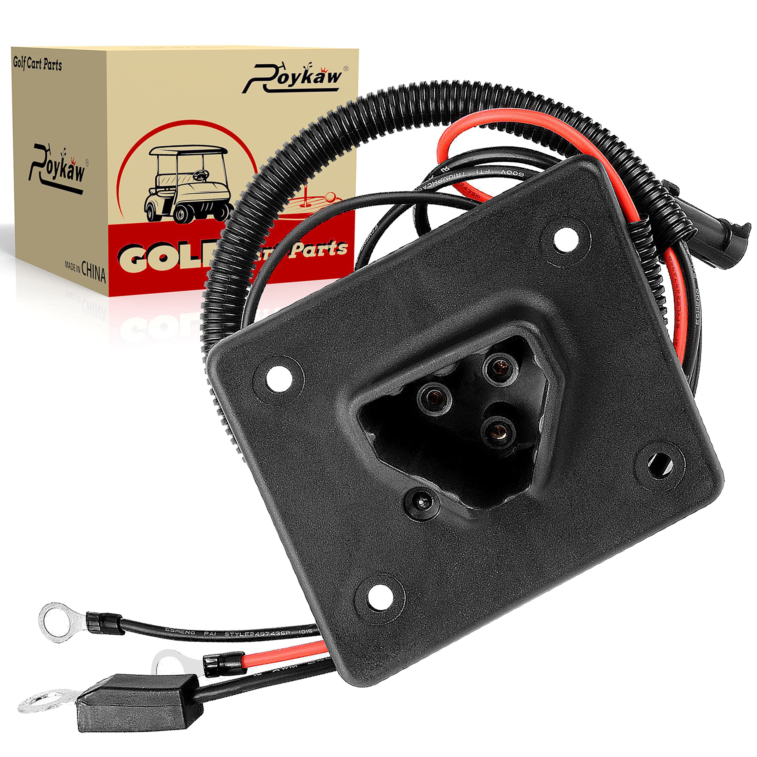 Roykaw Golf Cart 48 Volts Charger Receptacle Delta-Q Charger Socket with Wires for EZGO RXV TXT 2008-Up and 2Five 2010-Up Electric Golf Cart, 3-Prong Charging Port, OEM# 602529,613304