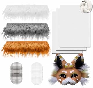 DIY Cat Mask Kit with Fur & Eye Mesh and Felt Sheet,DIY Cat Mask All-in-One to Paint, Blank White Mask for Cosplay Christmas