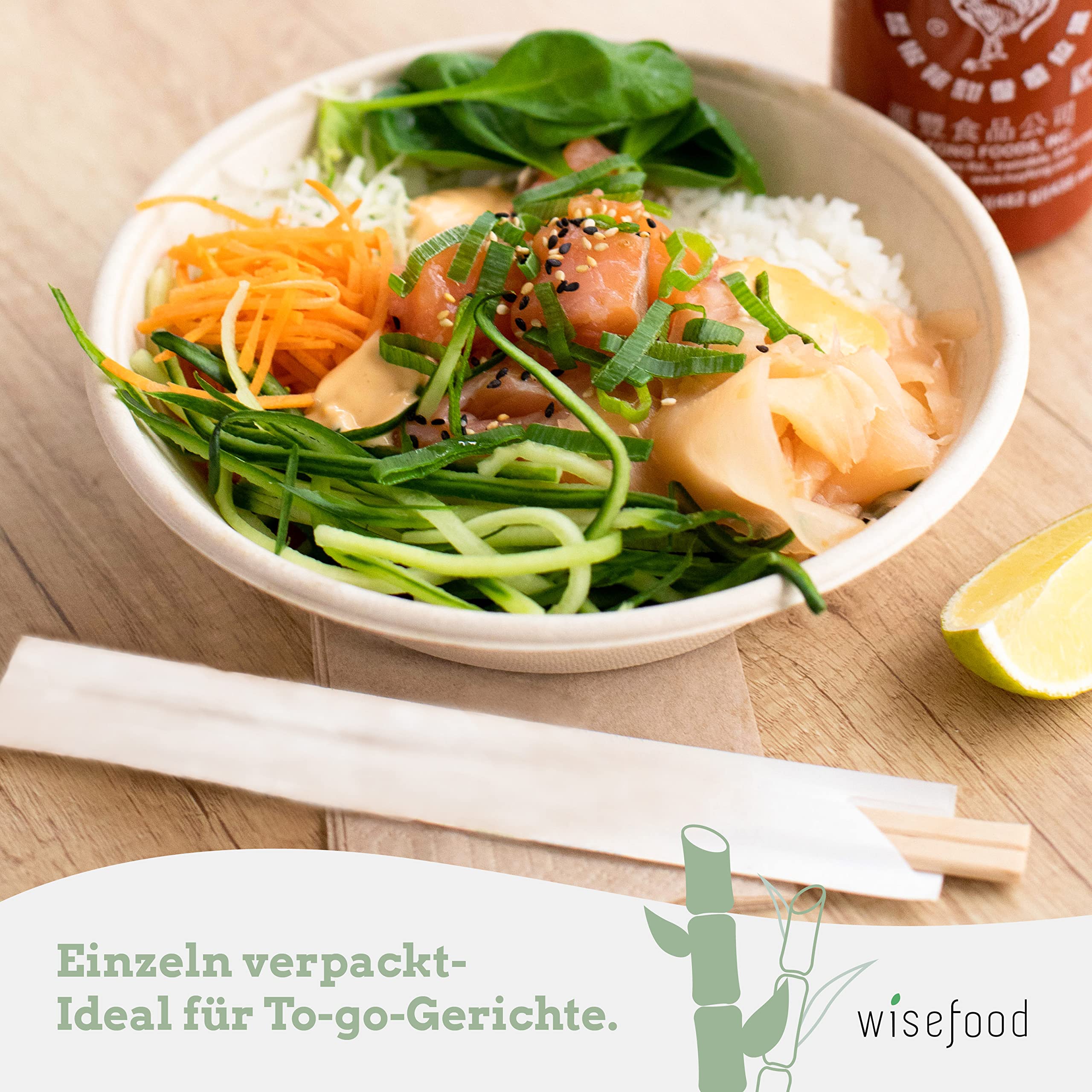 wisefood drewniane pałeczki do jedzenia pojedynczo, 500 sztuk pojedynczo zapakowanych pałeczek chopstick 23 cm, biodegradowalne azjatyckie sztućce jednorazowe, drewniane pałeczki