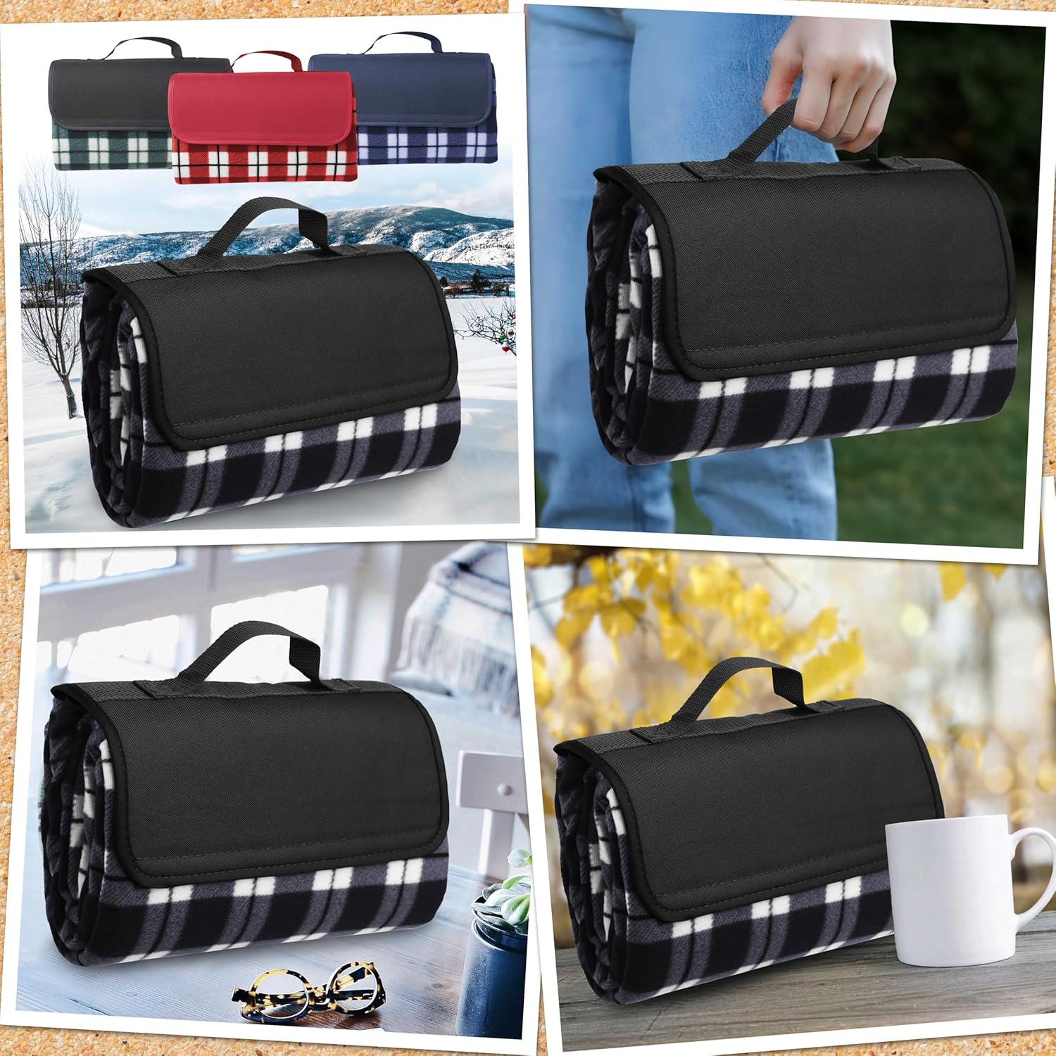 DISCOUNT PROMOS Brookhaven Roll Up Picnic Blankets Set of 6, Bulk Pack - Great Outdoor Blanket for Camping, Picnic, Beach, Sports, Outdoor Activities - Grey