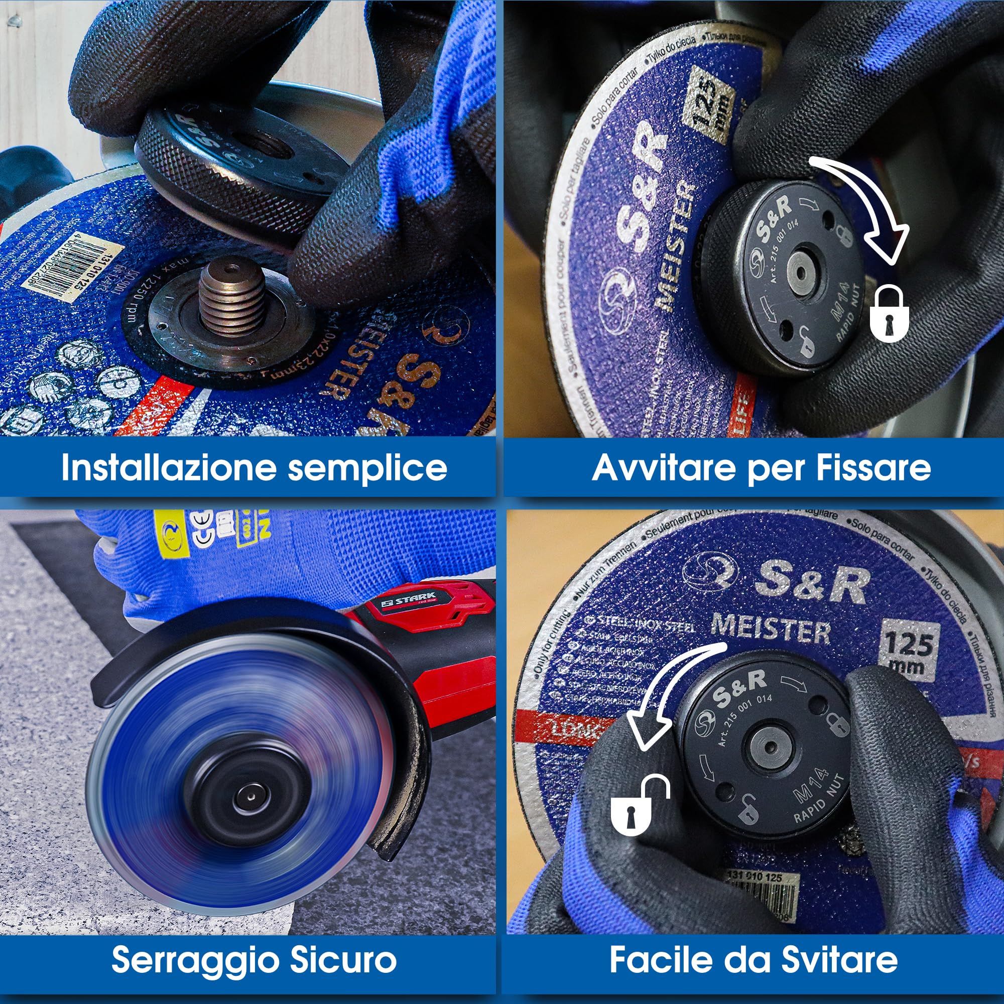 S&R Dado Flangia Smerigliatrice Serraggio Rapido M14 - Accessori per Smerigliatrici di tutte la marche