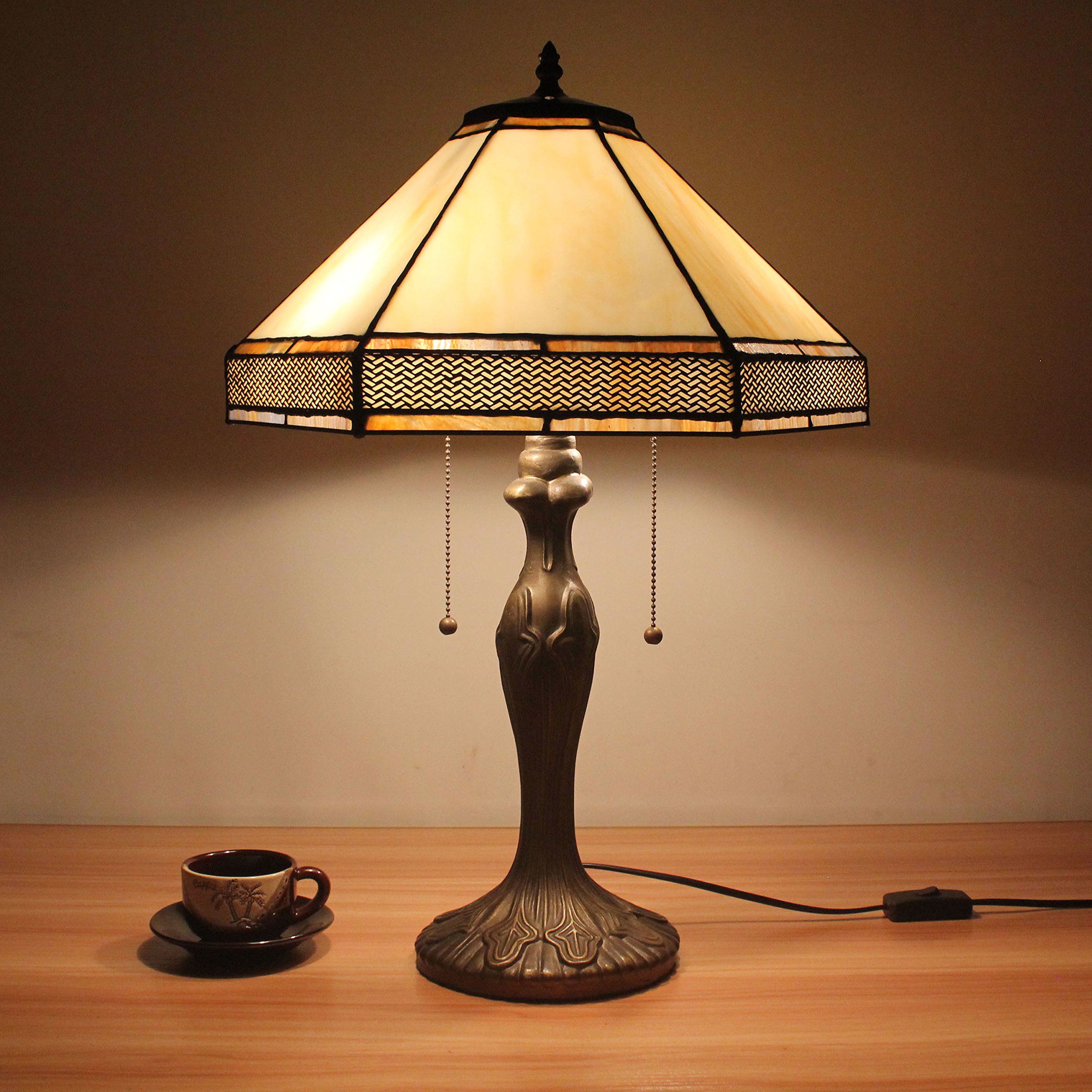 16 Inch White European Minimalist Simple Tiffany Style Table Lamp Bedside Lamp Desk Lamp [Energy Class A+]