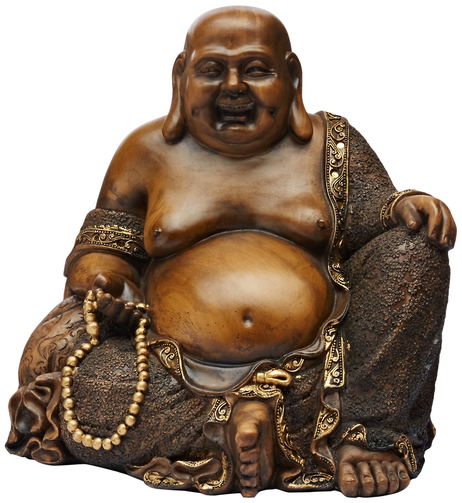 Red Lantern Oriental Furniture 10" Sitting Hotei Happy Buddha Statue, Bronze