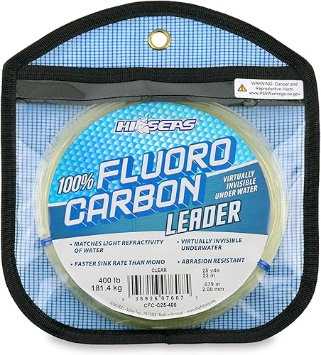 Miniatura 39 de HI-SEAS Líder de línea de pesca 100% fluorocarbono, líder invisible transparente, indetectable para peces, hundimiento rápido, 6 libras a 400 libras