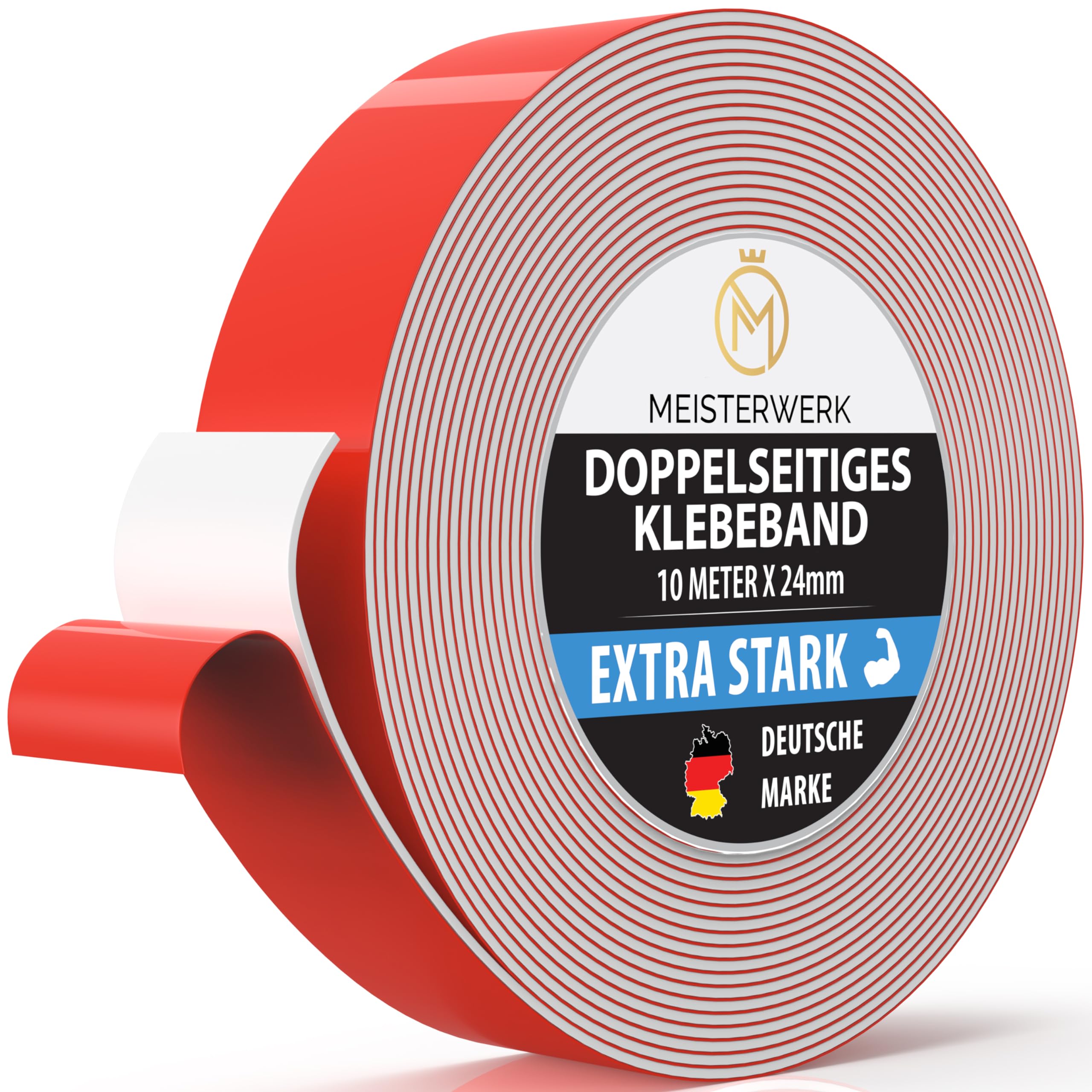 MEISTERWERK Doppelseitiges Klebeband ohne Bohren - [EXTRA STARK] - Universelles Montageband I Doppelseitiges Klebeband stark I Doppelklebeband Klebeband (10m x 24mm)