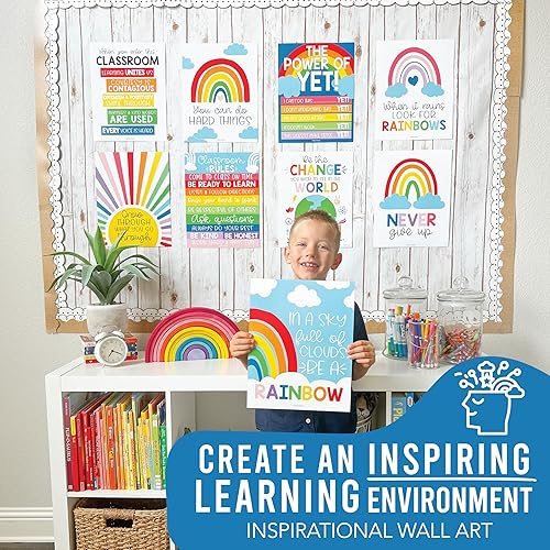 Miniatura 4 de 9 carteles de decoración de aula de arco iris, cartel de bienvenida para aula, carteles motivacionales para decoración de tablones de anuncios de