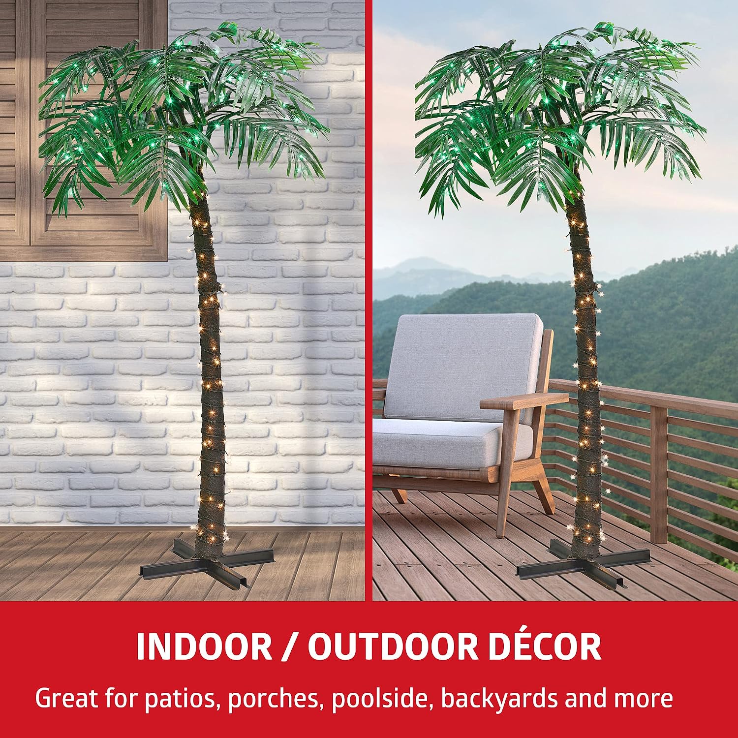 Puleo International Pre-Lit Palm Artificial Christmas Tree, Green, 209-0995-ST80LWG192