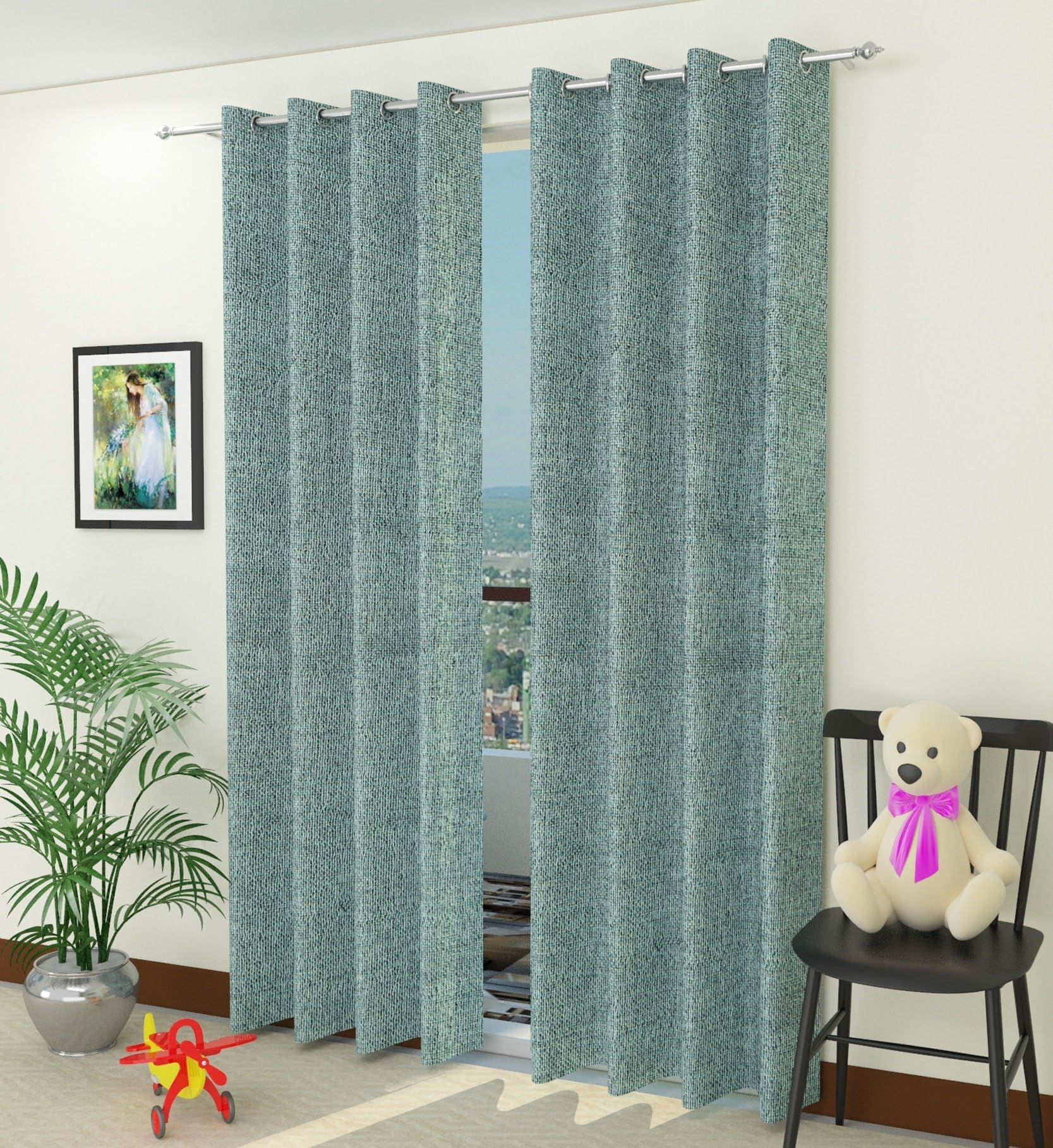 Fresh From Loom Jute Curtains for Window 5 Feet Long | Yarn Weaved Breathable Parda | Modern Parde for Living Room Bedroom | Screens with Eyelet Ring | Hypoallergenic Dust Repellent (Light Green, 2pc), Eyelet