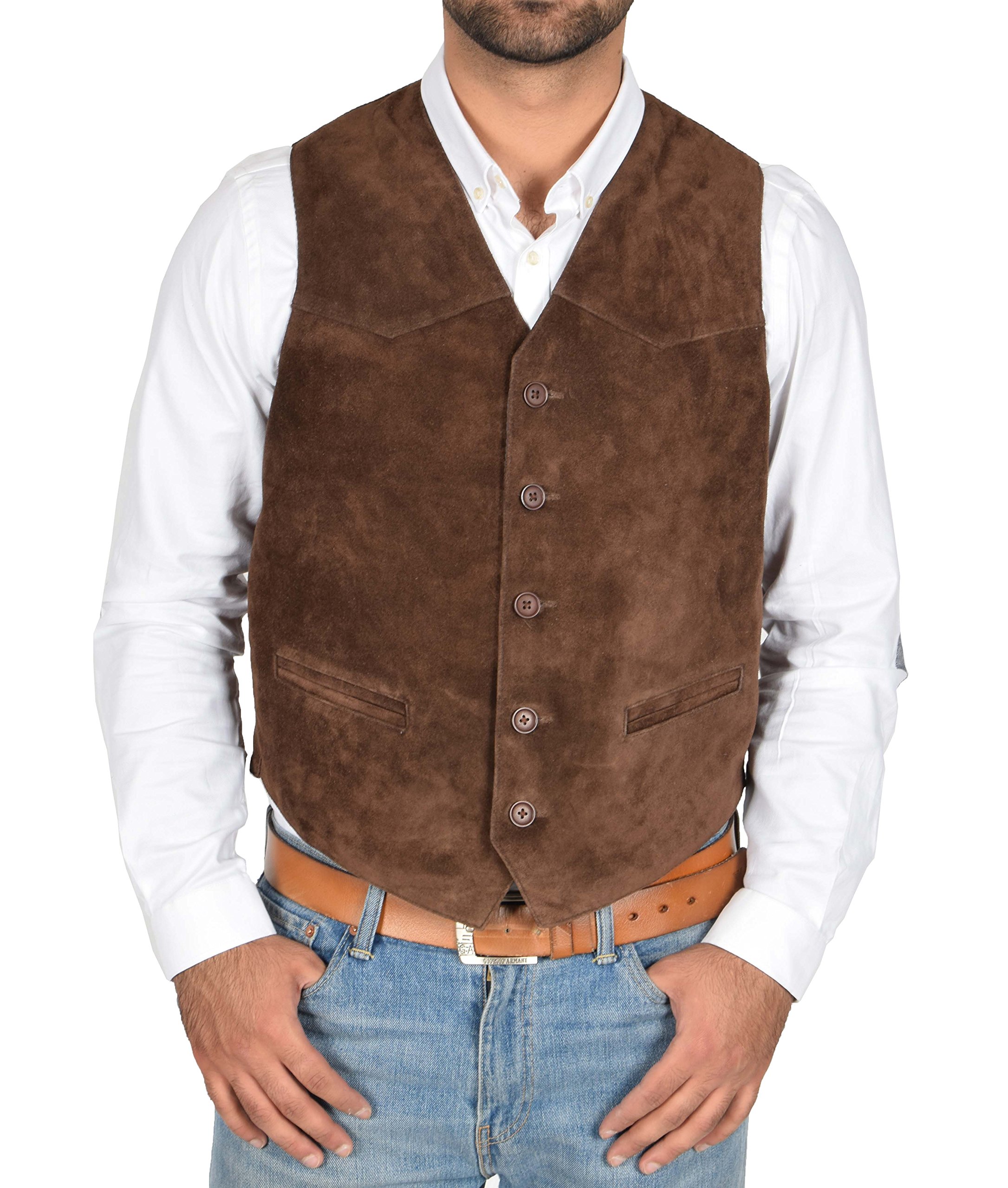 House Of Leather Men's Brown Real Suede Waistcoat Classic Style Vest Don (3Xl, )