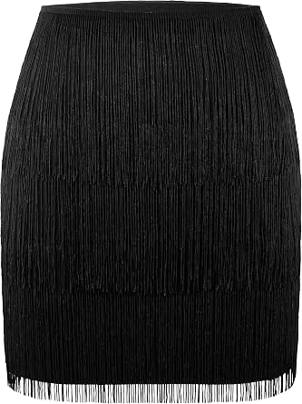 Women’s Fringe Skirt with Tassel Trim - Bodycon, High Waist, Stretchy, Mini Length