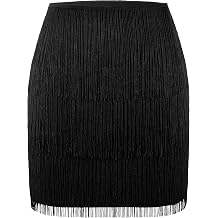 MANER Womens Fringe Skirt Stretchy Sparkly Bodycon Tassel Trim Mini Skirt