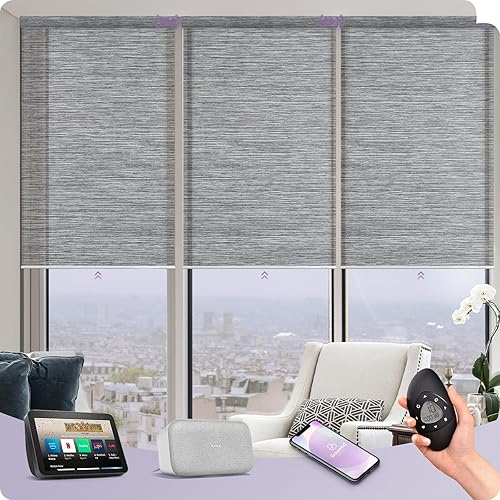 Miniatura 8 de Graywind Persianas enrollables motorizadas de tejido natural para ventanas, con control de Google, persianas inteligentes de fibra natural con