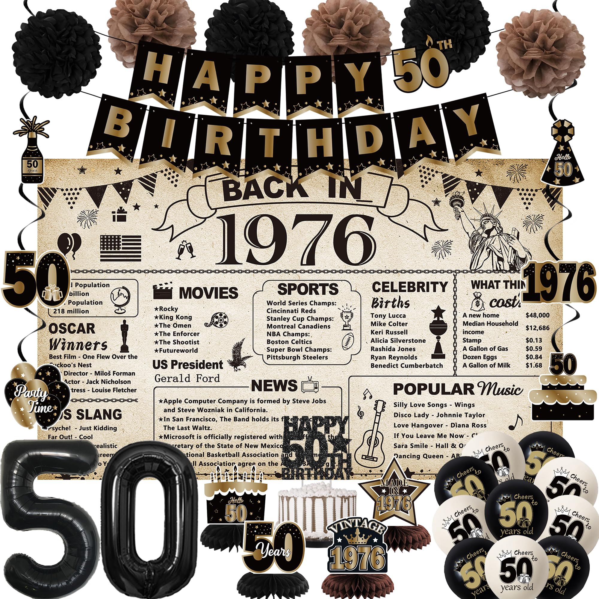 DARUNAXY Vintage 1976 50th Birthday Party Decorations