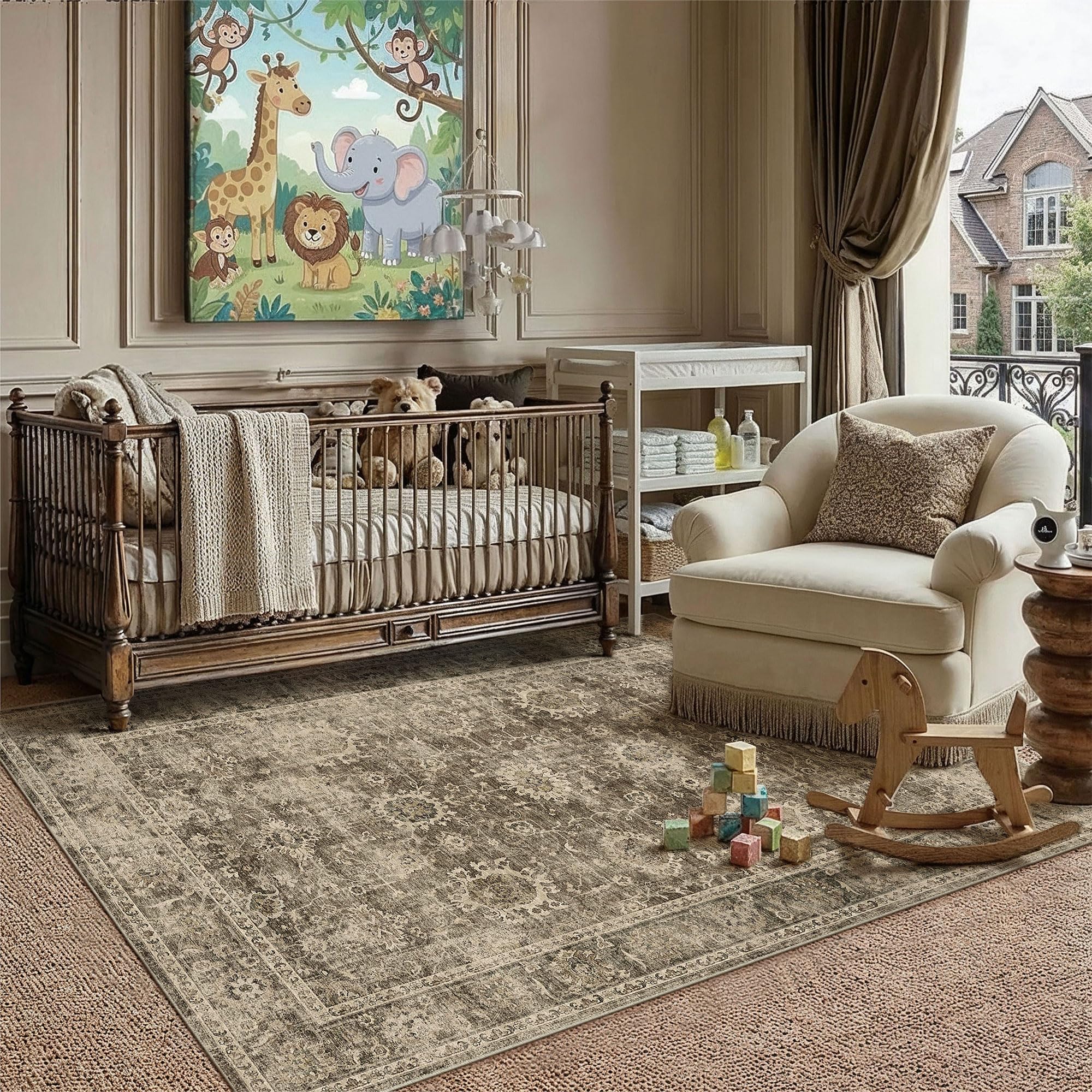 WondRg 3x4 Washable Area Rug for Entryway Brown Vintage Non-Slip