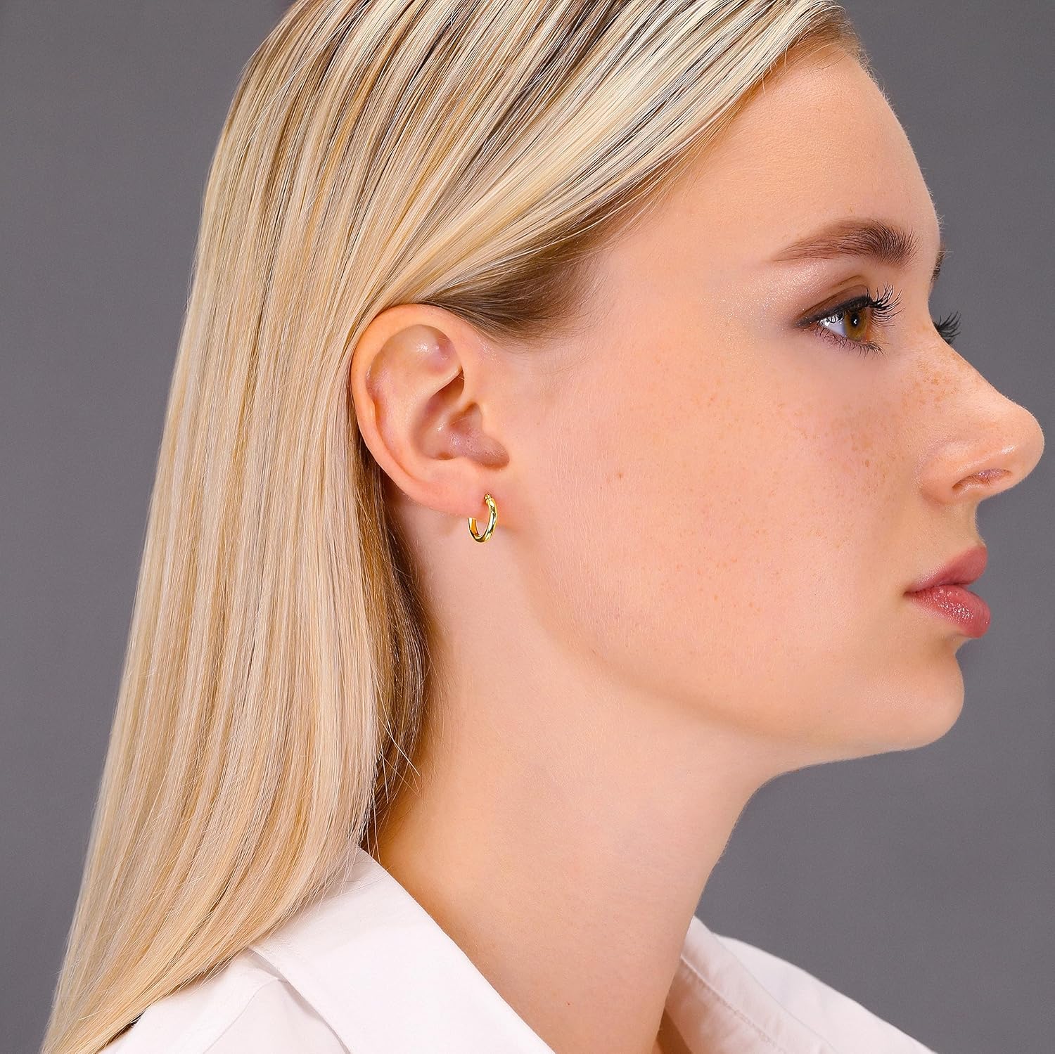 10K Yellow Gold Classic Shiny Polished Hoop Earrings, Plain Round Gold Hoops, Gold Earrings for Women and Men