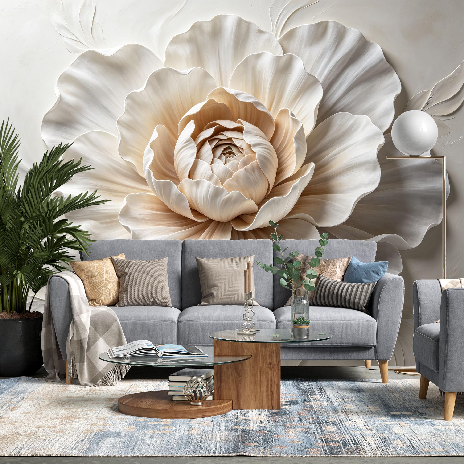 Papier Peint Photo Mural Intissé Grand Format À Motif Pivoine 450 x 320 cm 3D Élégant Motif Floral Décoration Fresque Murale Moderne pour Salon Ou Chambre.