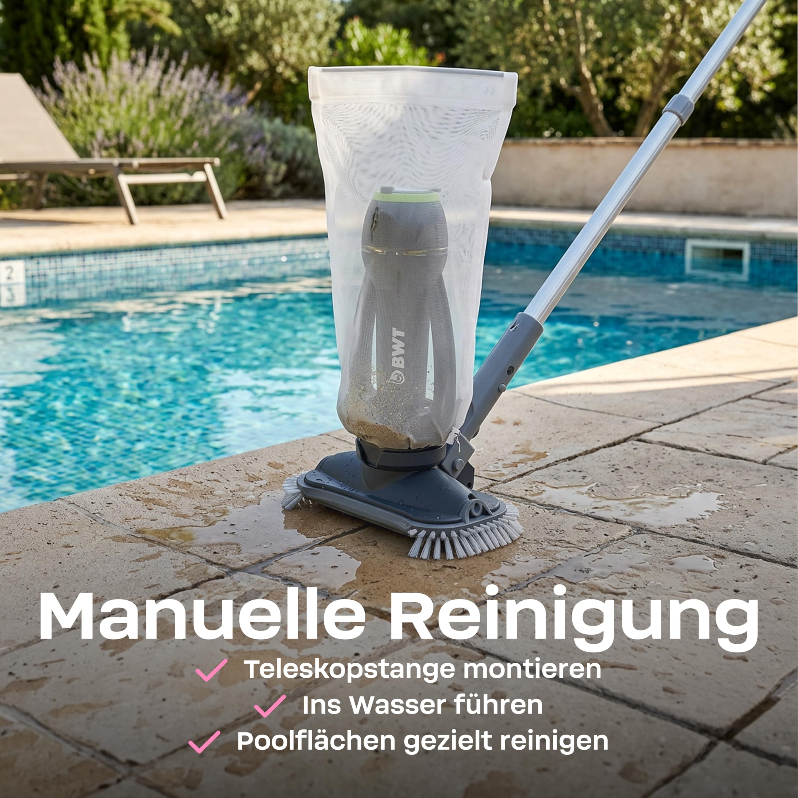 BWT Aspirateur de Piscine ES20 | Nettoyeur sans Fil sur Batterie | Autonomie Jusqu’à 40 Min | 2000 mAh | pour piscines Hors-Sol et spas Jusqu’à 20 m³ | Recharge USB