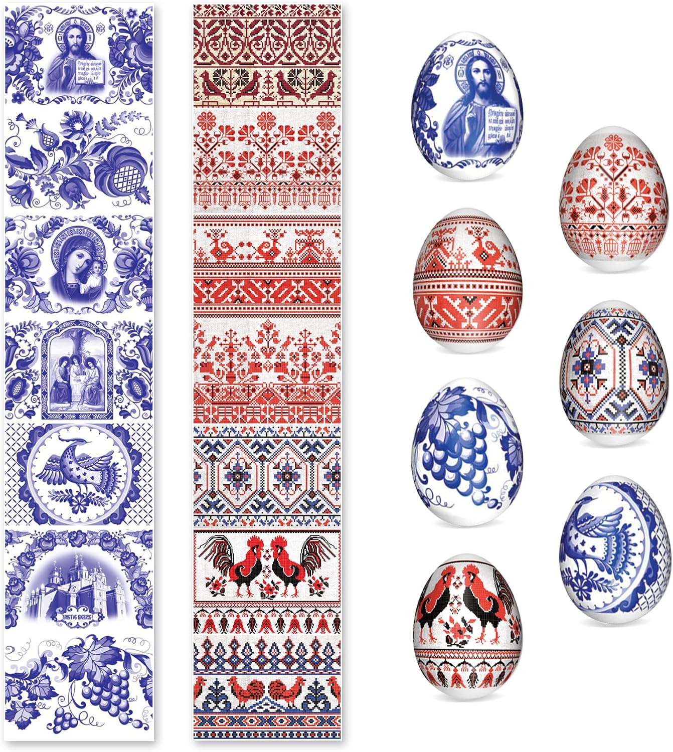 OFXDD 14 Pcs Egg Wraps Easter Set - Traditional Easter Egg Shrink Wrappers - Ukrainian Easter Egg Decorating Kit - Othtodox Easter Egg Wrappers for Pysanka - Thermo Easter Egg Sleeves
