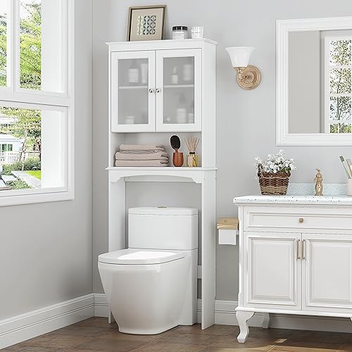 Miniatura 3 de Spirich Gabinete de almacenamiento sobre el inodoro, estante de almacenamiento sobre el inodoro con puertas de vidrio, organizador de baño detrás
