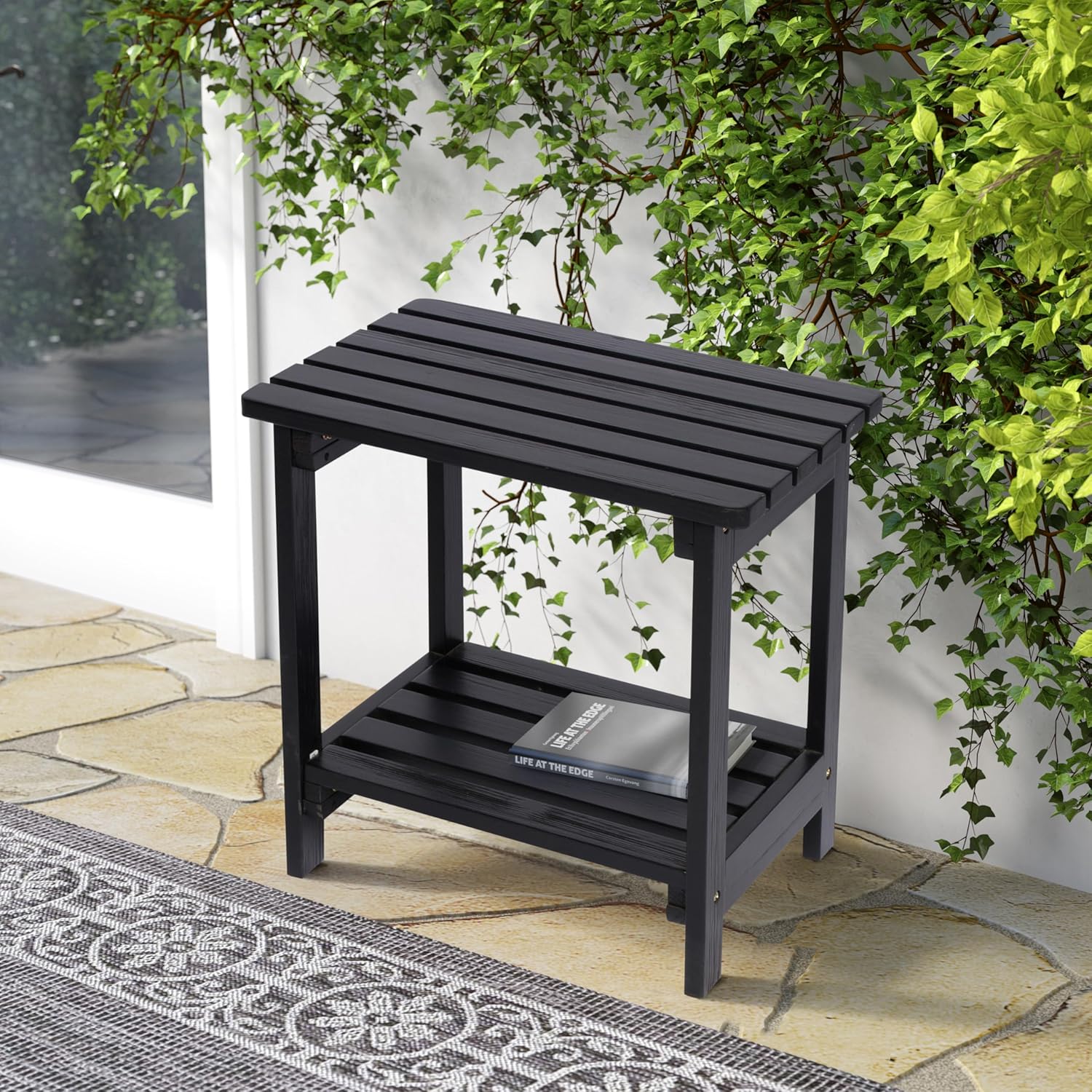 Shine Company Providence Rectangular Solid Wood Side Table, Outdoor Adirondack Patio Table, Lime Green