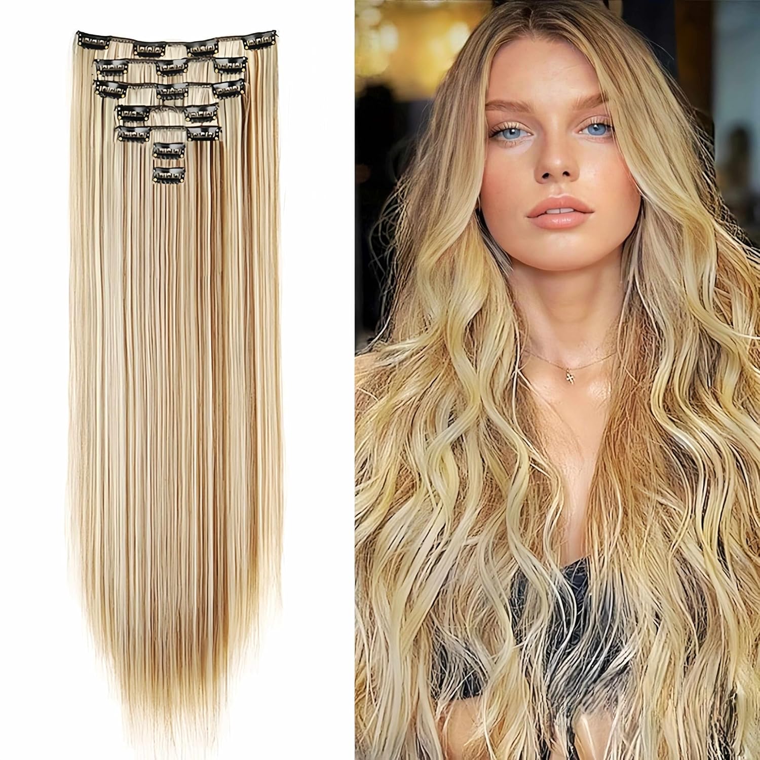 Seamless Clip-in Hair Extensions for Women – 7 Pieces, 140g Premium Wig (US 24 Inch, Black)