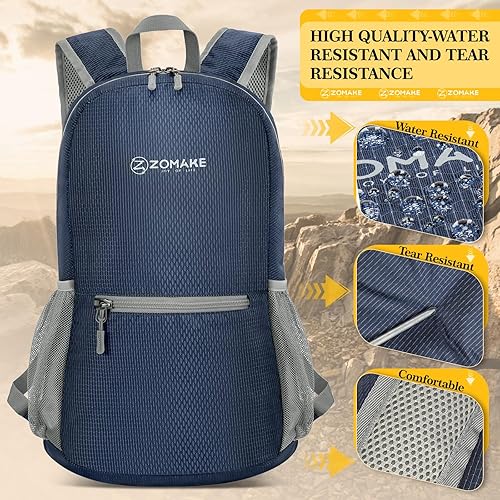 Miniatura 99 de ZOMAKE Mochila ultra ligera y compactable Mochila de senderismo resistente al agua, Mochila pequeña Mochila de camping al aire libre plegable y Azul