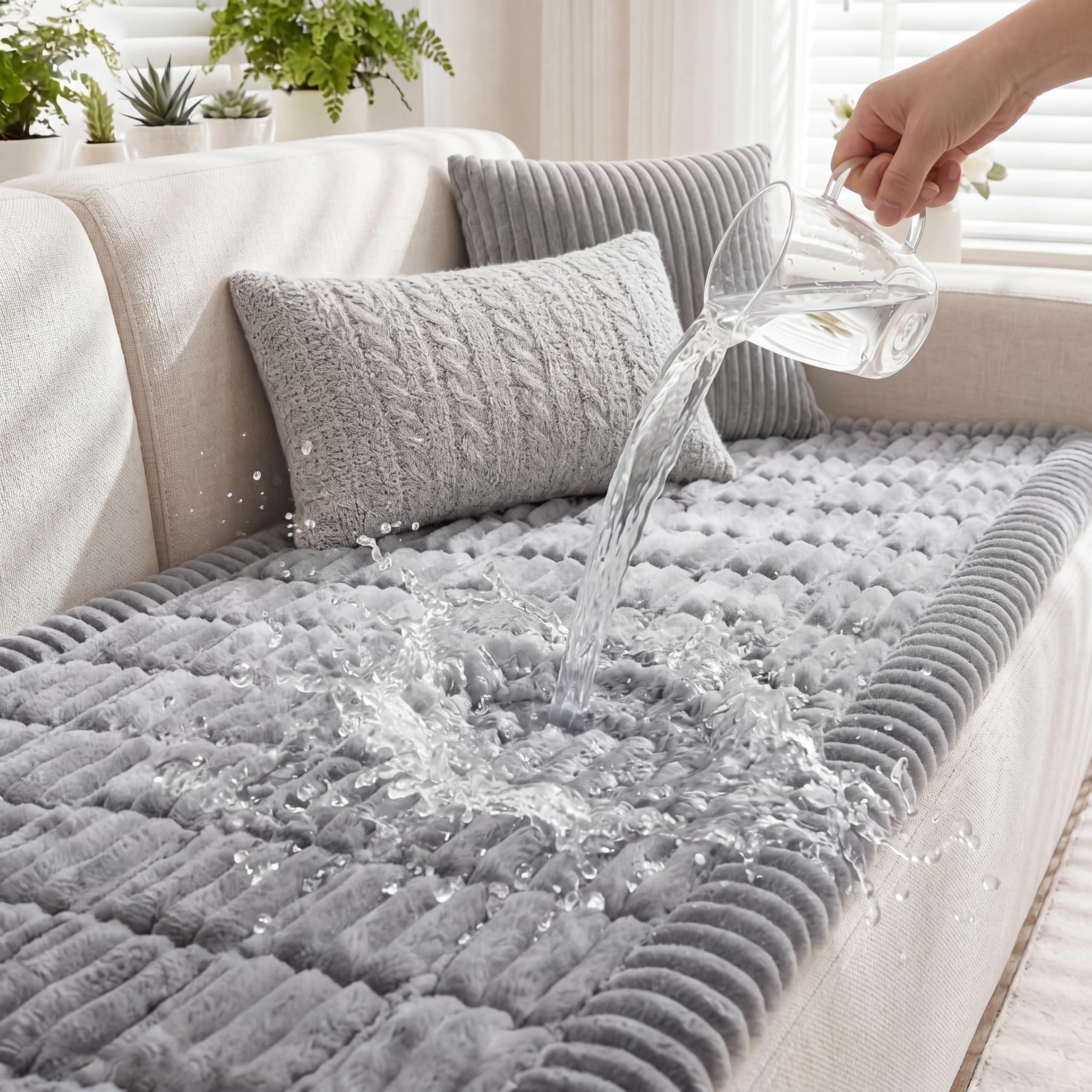 Fixwal Waterproof Flannel Dog Couch Cover, 27.6' x 59', Light Gray