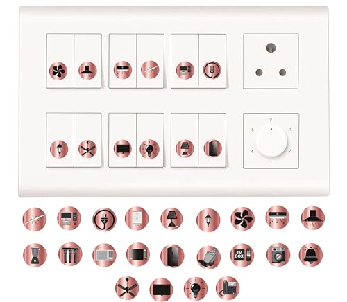 Image of Rosegold Black Metallic Colour Switch Board Stickers for Home | 330 Labels with 22 Icons for Fan Light AC Fridge | Elegant Electric Switch Stickers for Button Labeling | Modular Switch Panels