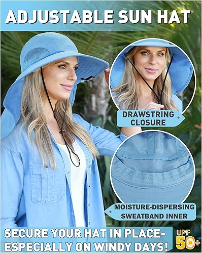 Miniatura 3 de Tirrinia Sombrero de sol con solapa para el cuello con ala ancha, UPF 50+ para senderismo, safari, pesca, para hombres y mujeres, ideal para