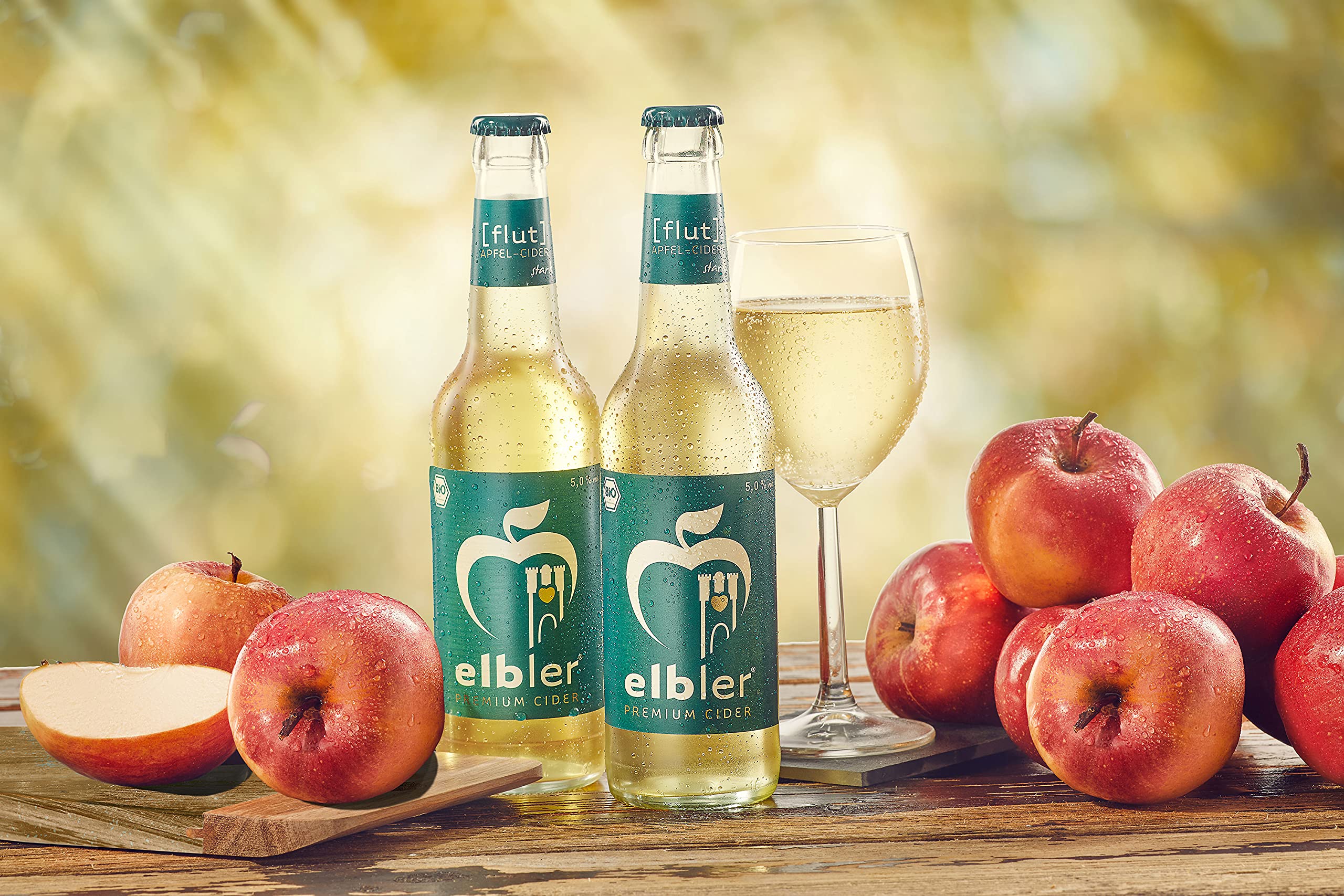 Elbler Cider Flut, Apfel Cider, 5.0% Vol., 0,33 l, inkl. 1,92€ Pfand, Frisch-Herb, 24-er Pack, Apfelwein, Glutenfrei & Vegan, Handgemacht aus 100% Bio-Äpfeln, ohne Zusatzstoffe, Kalorienarm