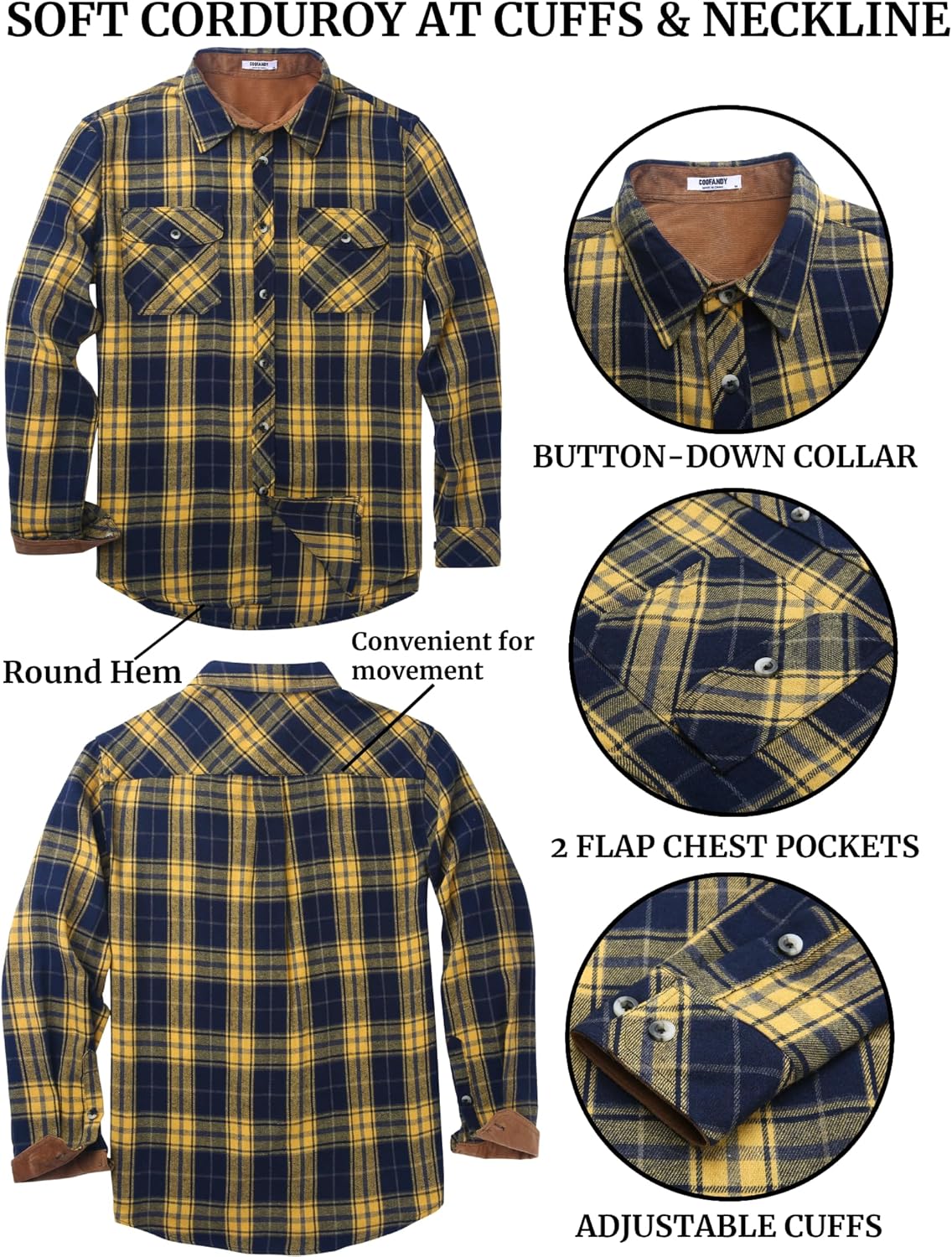 COOFANDY Men's Fall Plaid Button Down Shirt Long Sleeve Casual Cowboy Work Shirts Lightweight Flannel Shirts Two Pocket - Image 6