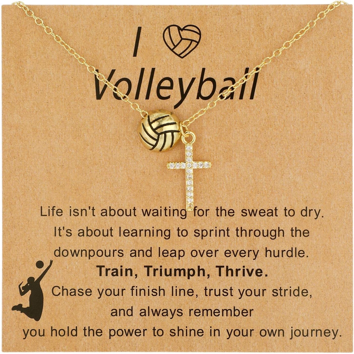 Sport Cross Necklace for Woman, Gold-Colored Sport Theme Necklace with Cross Pendant Jewelry for Fans Players