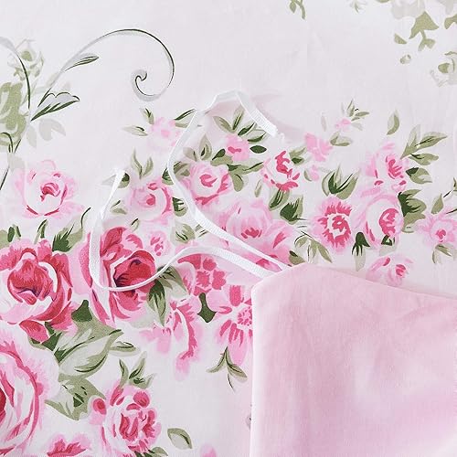 Miniatura 8 de FADFAY Juego de ropa de cama con funda de edredón floral de rosetón para niñas, 100% algodón, ultra suave, 7 piezas (1 funda de edredón + 1 sábana