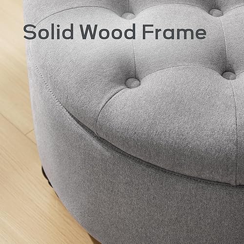 Miniatura 3 de HUIMO Otomana redonda de almacenamiento de 30 pulgadas, moderna mesa de centro copetuda con botones y parte superior extraíble, otomana tapizada con