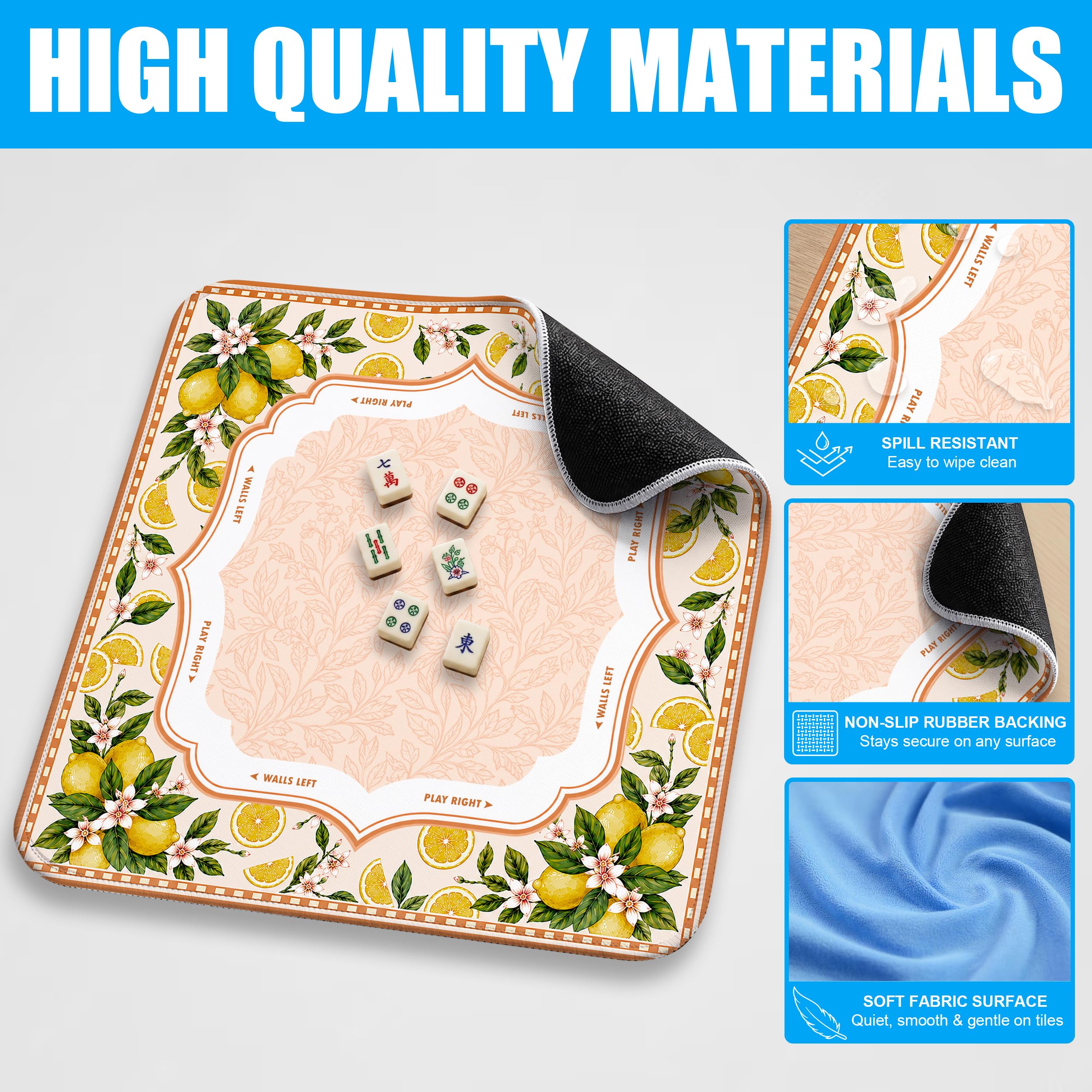 SODAVA Lemon Mahjong Mat 31,5 x 31,5 cm Orange Antidérapant Réduction du bruit Tapis de table de jeu pour Mahjong, jeux de société, cadeaux pour joueurs de carrelage, clubs avec sac de transport