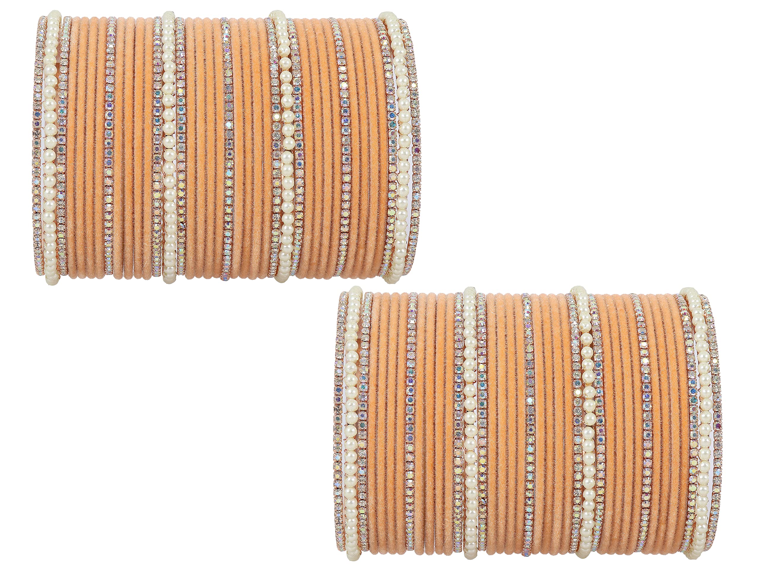NMII Metal with Cubic Zirconia and Pearls Velvet Bangles For Women and Girls, (F172-Peach-2.4 Inches), Pack Of 78 Bangles Set (B0C6HX6XC9) Amazon Price History, Amazon Price Tracker