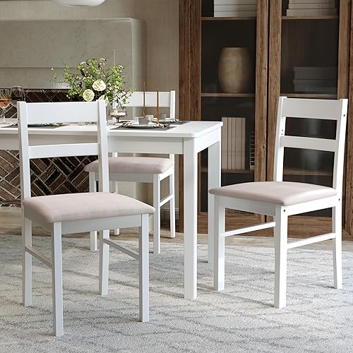 Juego de 2 sillas de cocina de madera maciza para comedor, cocina y comedor, color blanco