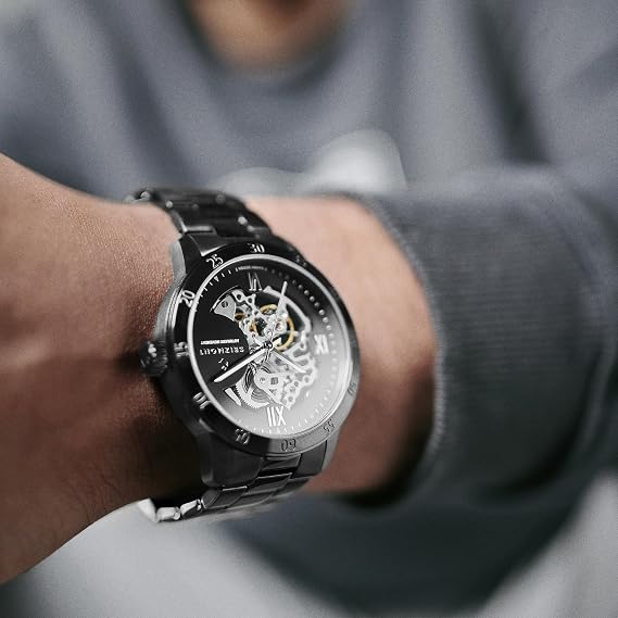 Dante II Skelettuhr, Silber, Edelstahl, Wasserdichtigkeit bis 30 m, mechanisches Uhrwerk, Herrenuhr, klassischer Zeitmesser, Geschenk für ihn