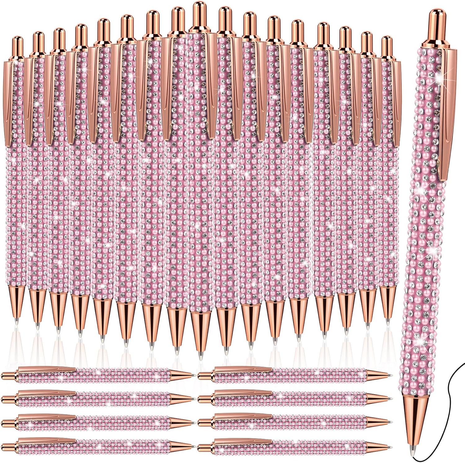 36 Pcs Pearl Rhinestone Metal Ballpoint Pens Bling Metal Ballpoint Diamond Pens Bulk Wedding Rhinestone Gifts for Women Office Supplies, 1.0 mm (Pink)